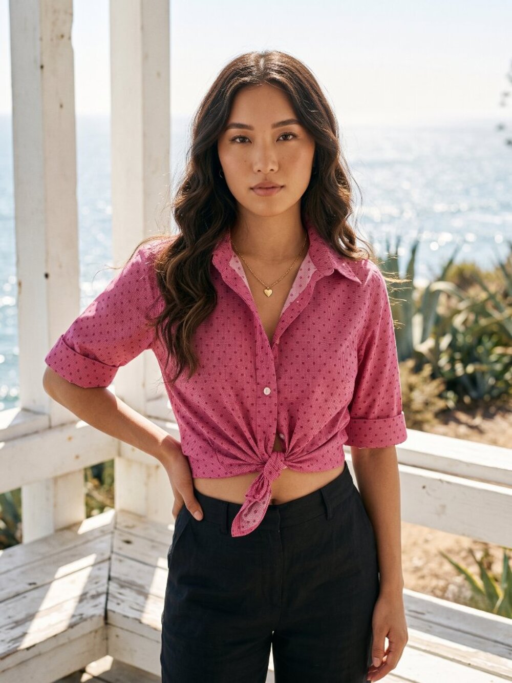 American sweetheart fuchsia button down shirt‎